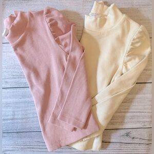 Gap Toddler Set of 2 Puff Sleeve Rib T-Shirts in Pink and Cream, 2T, Like New